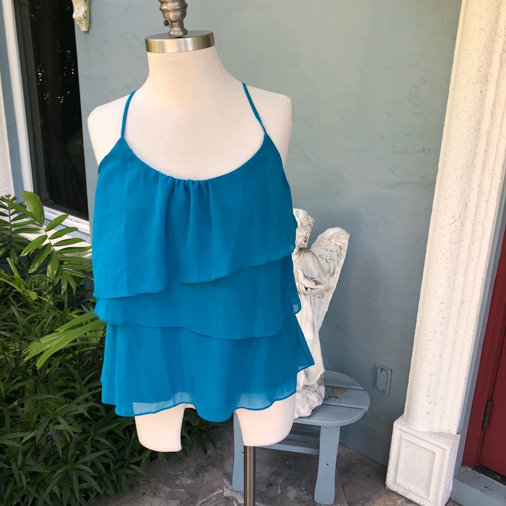 Sofia Teal Ruffled Blouse.  Size M.  NWT